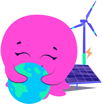 Constantine abrazando el mundo junto con paneles solares