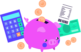 Piggy box and calculator image